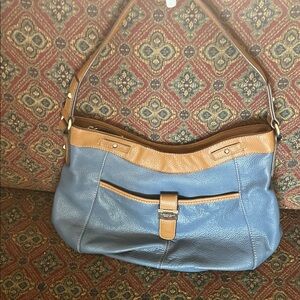 Tigna Nello Two-Tone Shoulder Bag - Blue & Tan 🩵